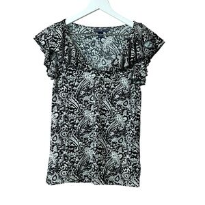 American Living Black and White Ruffle Top Women Sz S